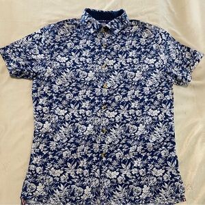 Billy London UK, Floral Blue and White Men's Shirt, Size Small